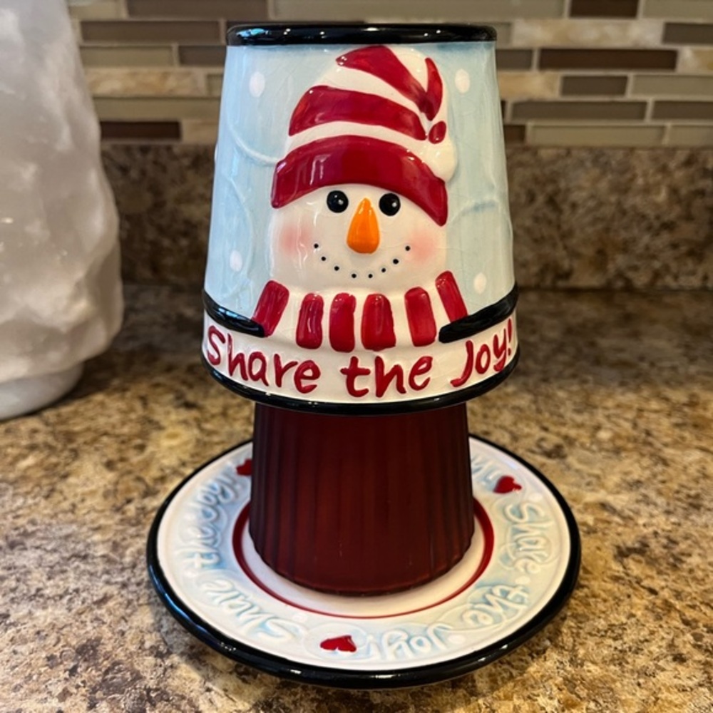 Snowman & Snowlady Share the Joy Candle Shade, Base and Votive Holder